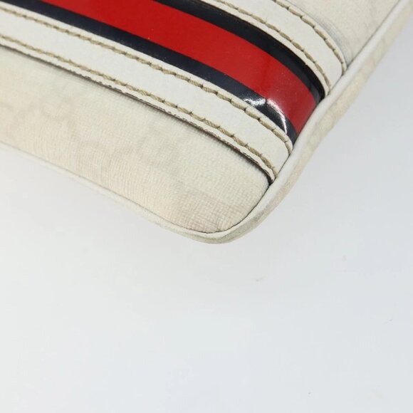 GUCCI GG Canvas Sherry Line Shoulder Bag PVC White Red Navy 153244 Auth ep11420 - Picture 5 of 16